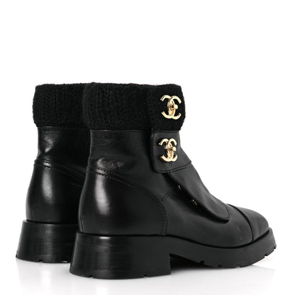 Chanel Calfskin Knit CC Short Boots 40 Black 5 of 13