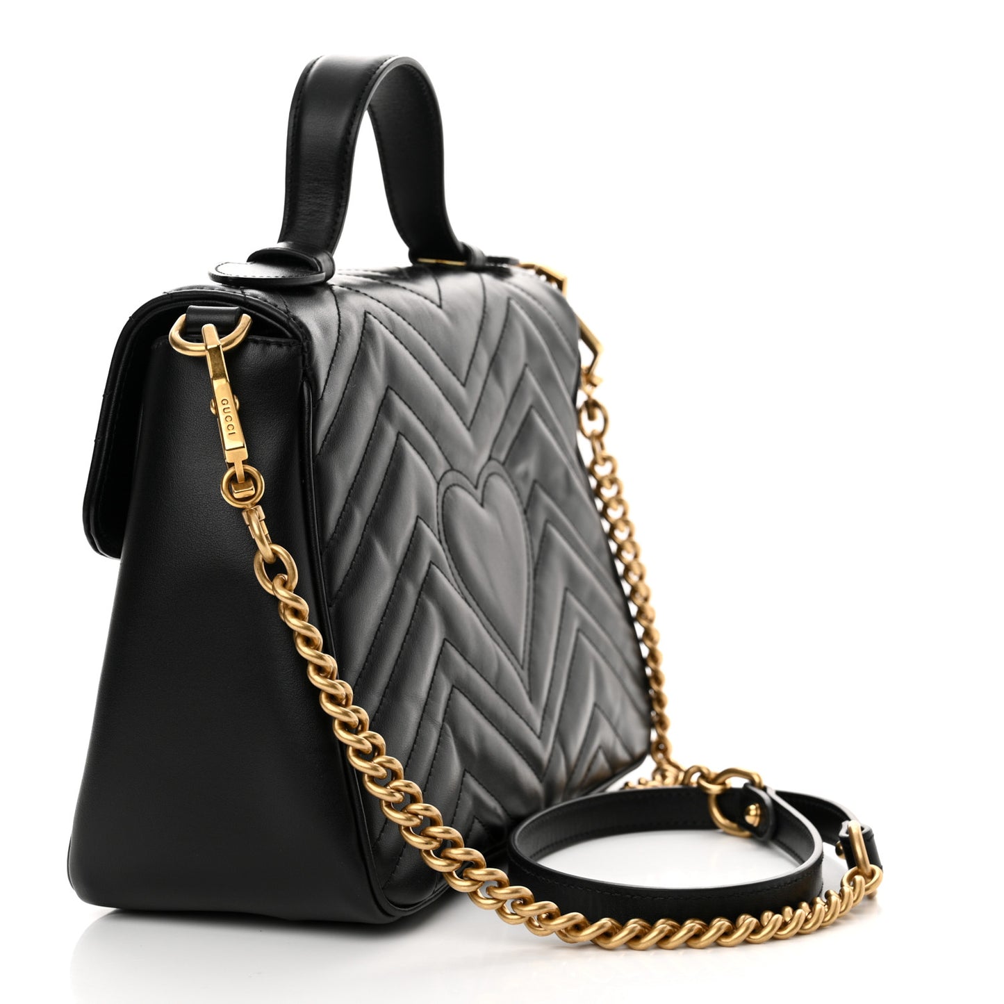 Calfskin Matelasse Small GG Marmont Top Handle Shoulder Bag Black