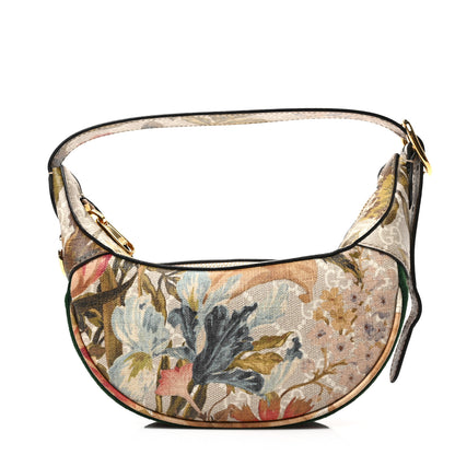 Gucci GG Supreme Monogram Water Flora Web Mini Ophidia Half Moon Hobo Beige White Multicolor 1 of 8