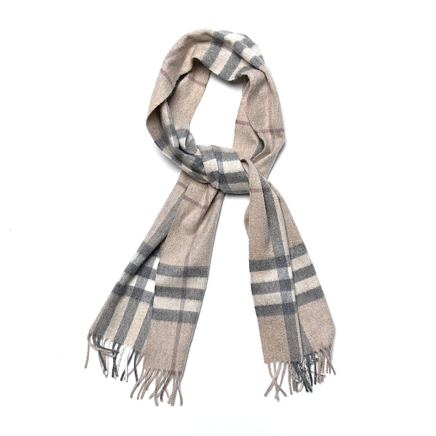 Cashmere House Check Fringe Scarf Beige