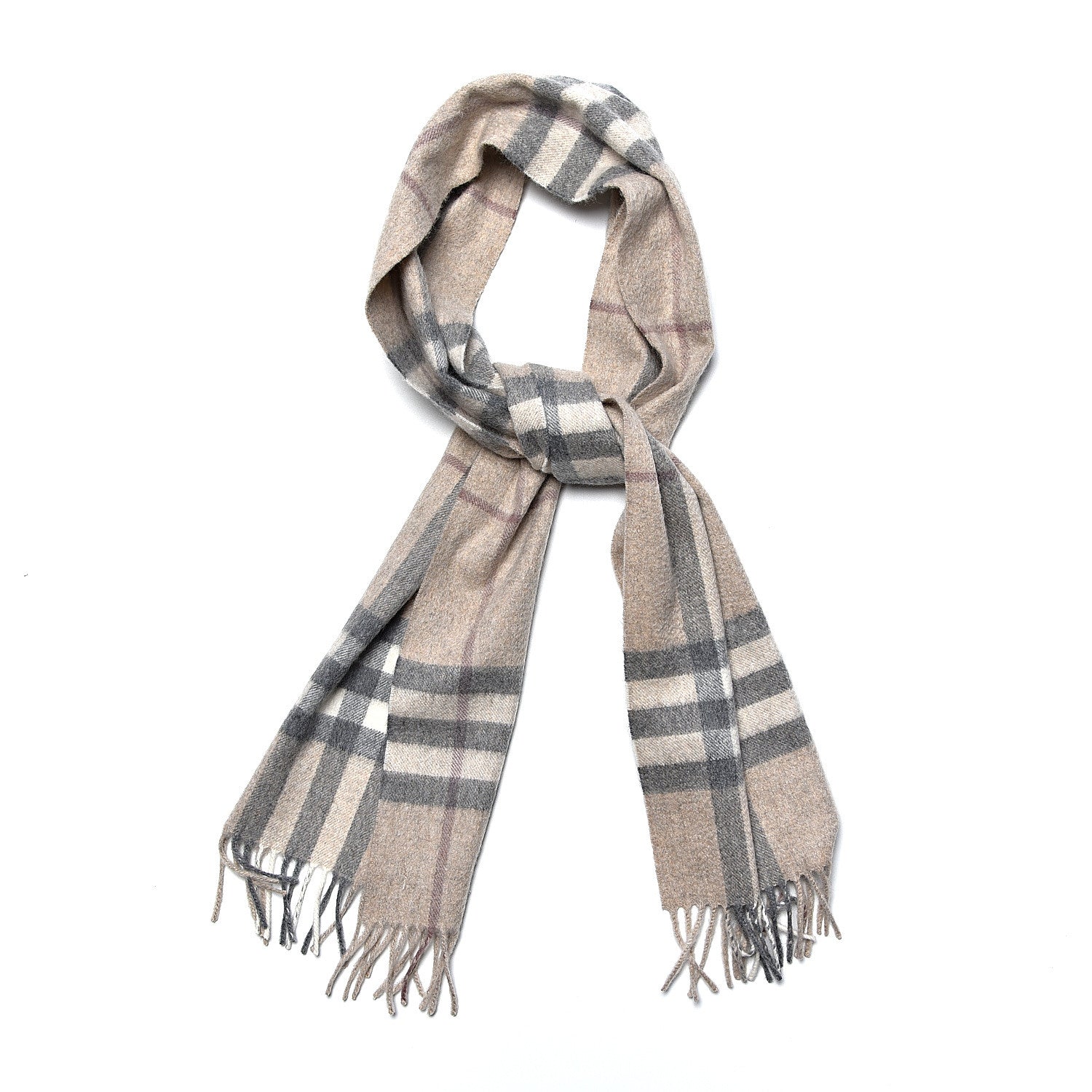 Burberry Cashmere House Check Fringe Scarf Beige 1 of 4