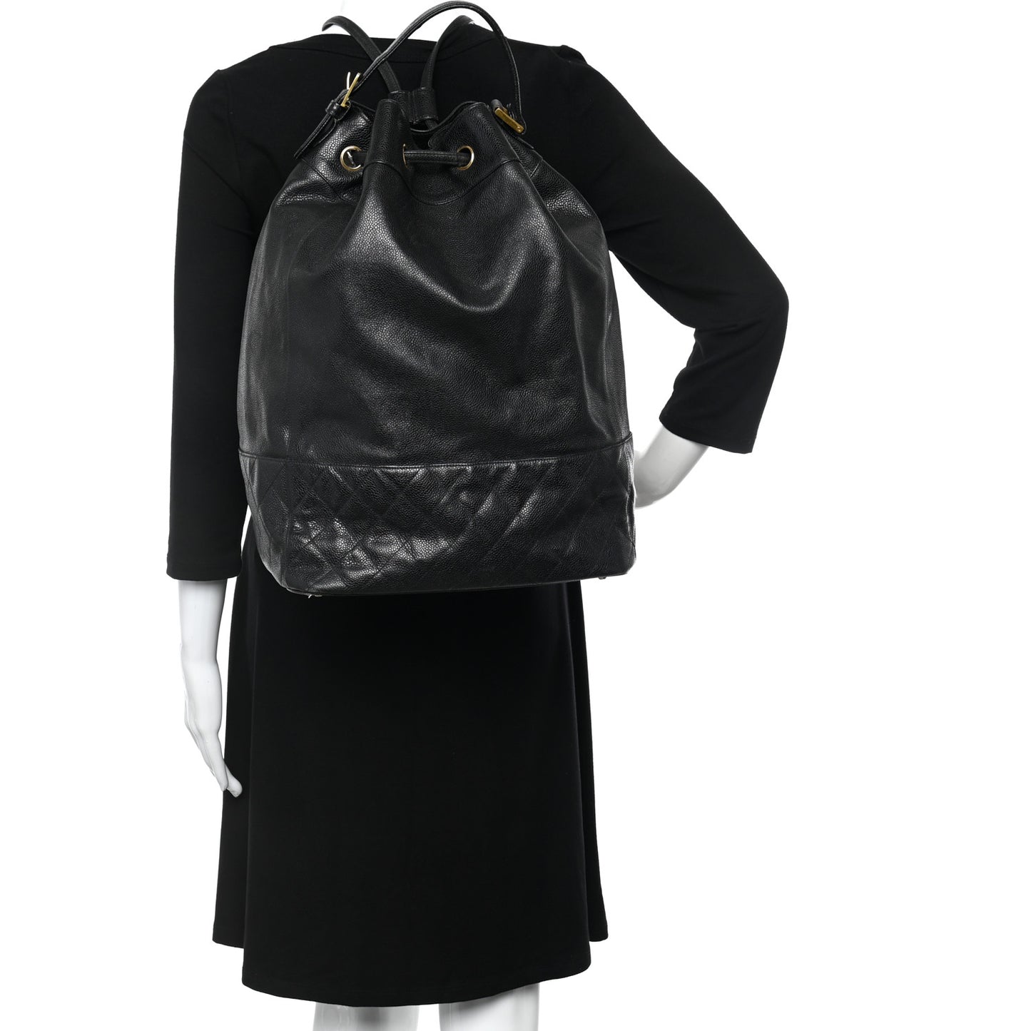 Caviar Quilted Drawstring Backpack Black
