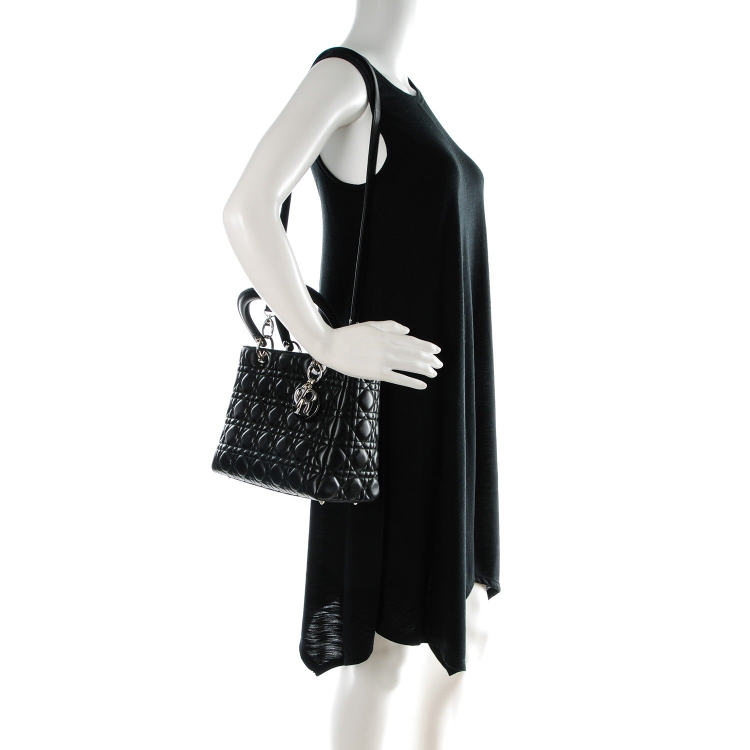 Christian Dior Lambskin Cannage Medium Lady Dior Black 2 of 7