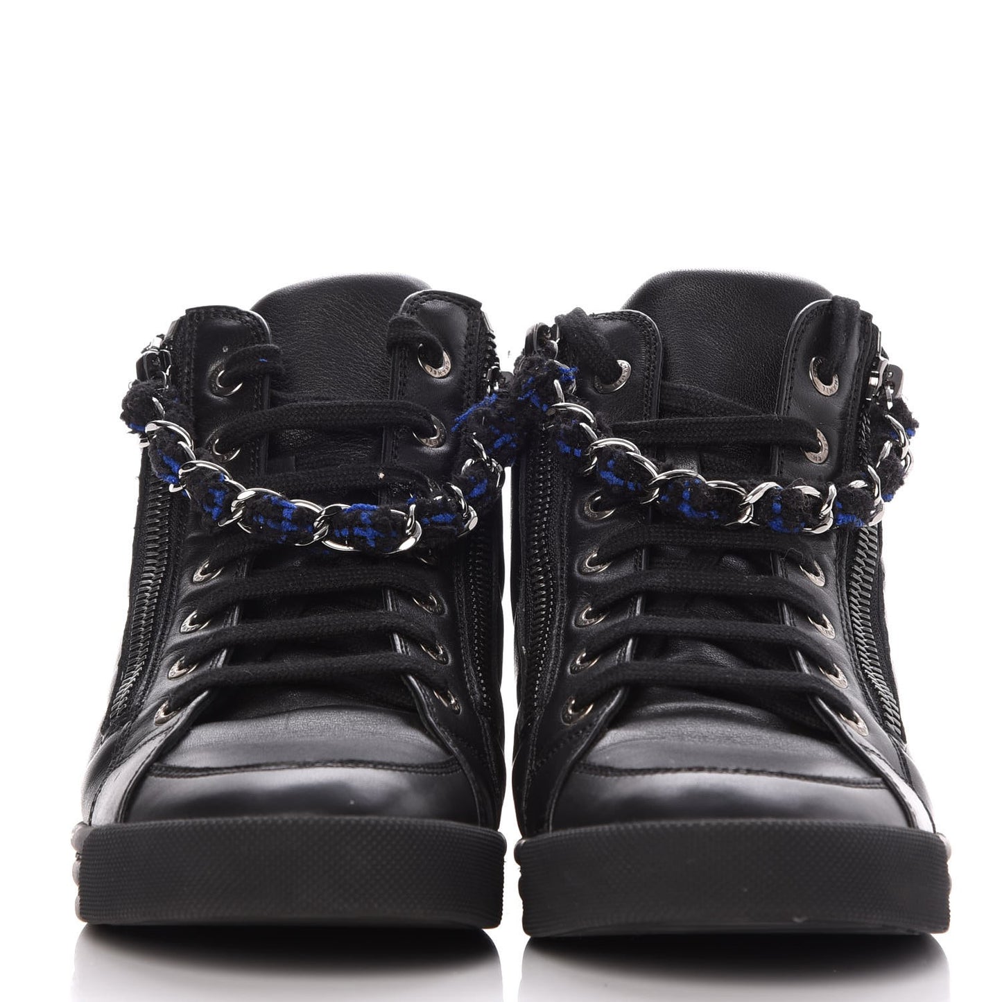 Lambskin Tweed Zipped Sneakers 35 Black Blue