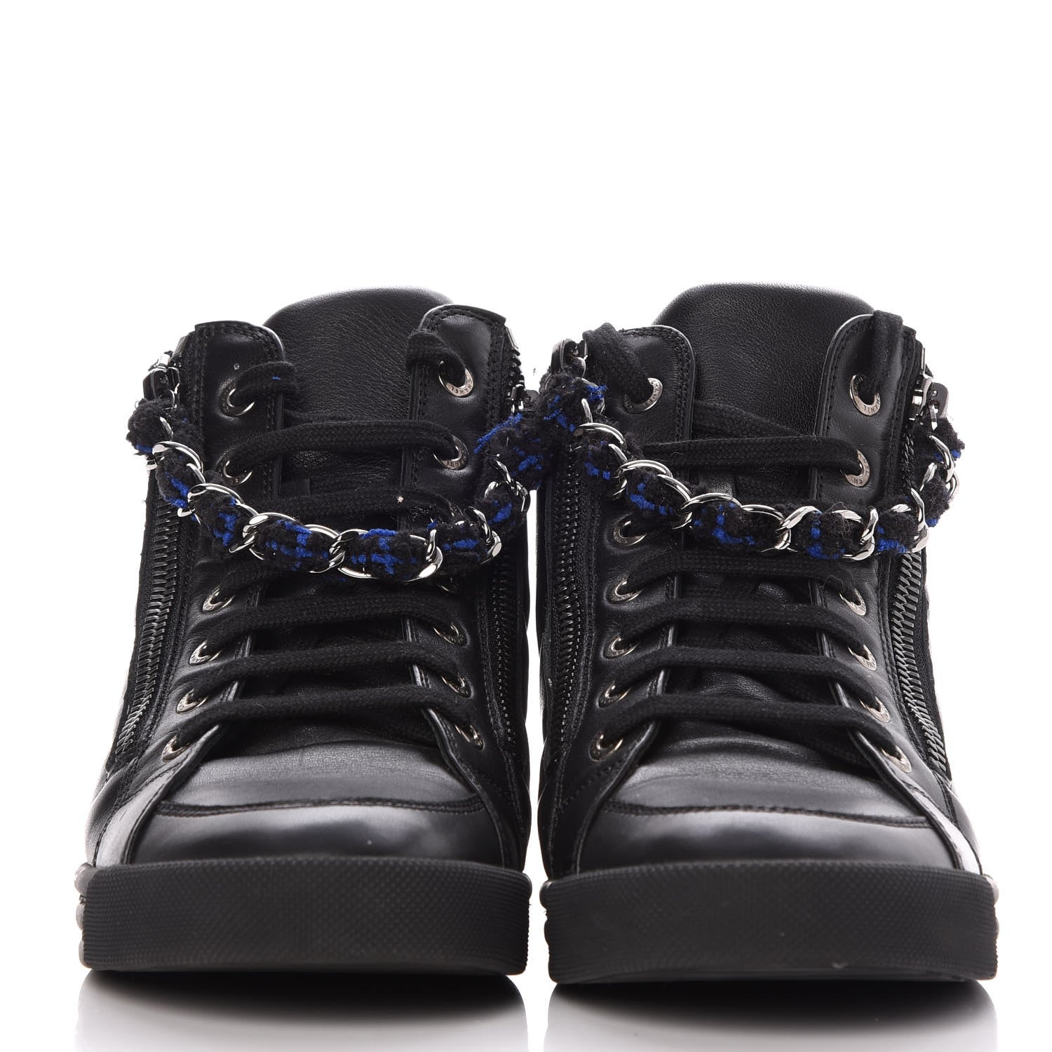 Chanel Lambskin Tweed Zipped Sneakers 35 Black Blue 3 of 8
