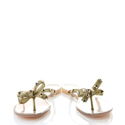 Valentino Garavani PVC Jelly Glitter Rockstud Bow Thong Sandals 39 Oro 5 of 9