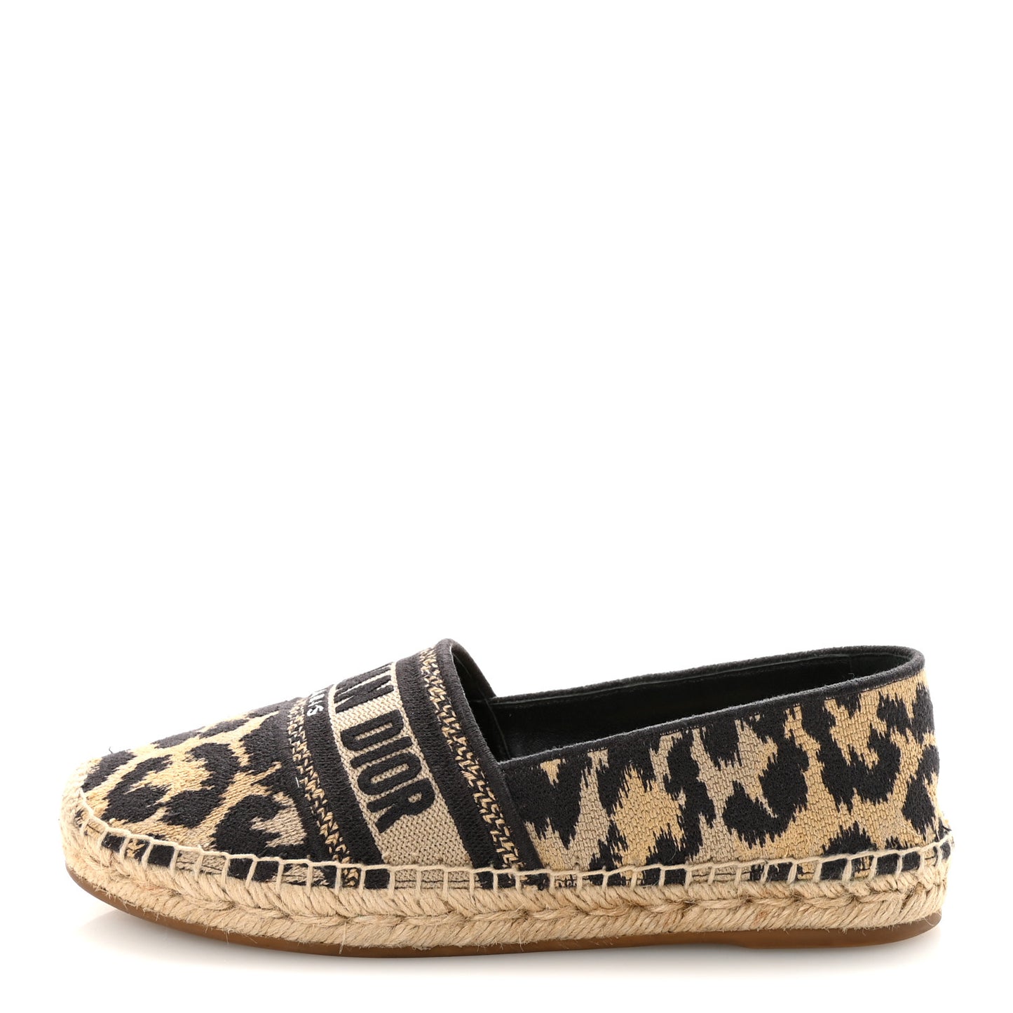 Cotton Embroidered Leopard Print Granville Espadrille 37 Natural