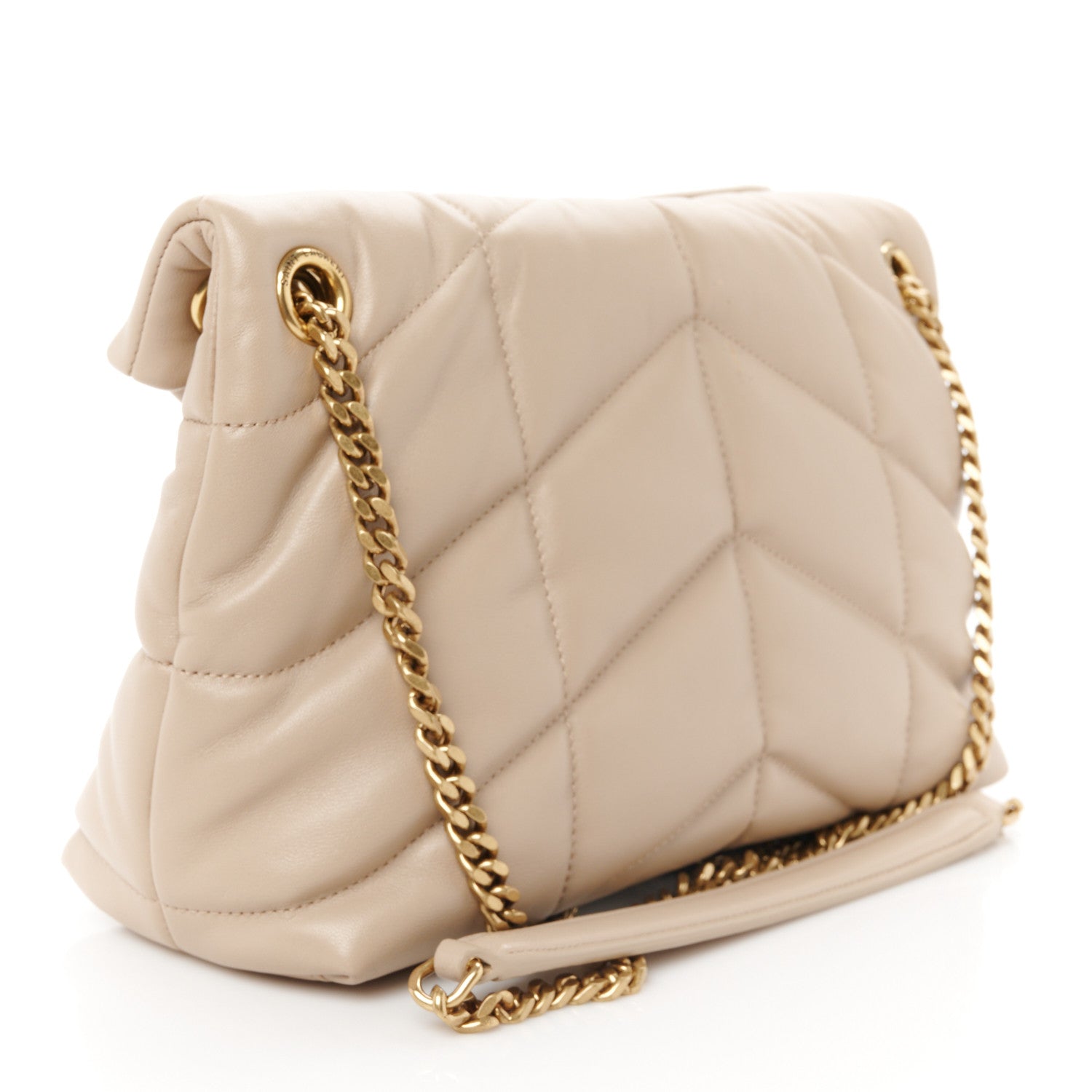 Saint Laurent Lambskin Quilted Small Loulou Puffer Monogram Chain Satchel Dark Beige 3 of 11