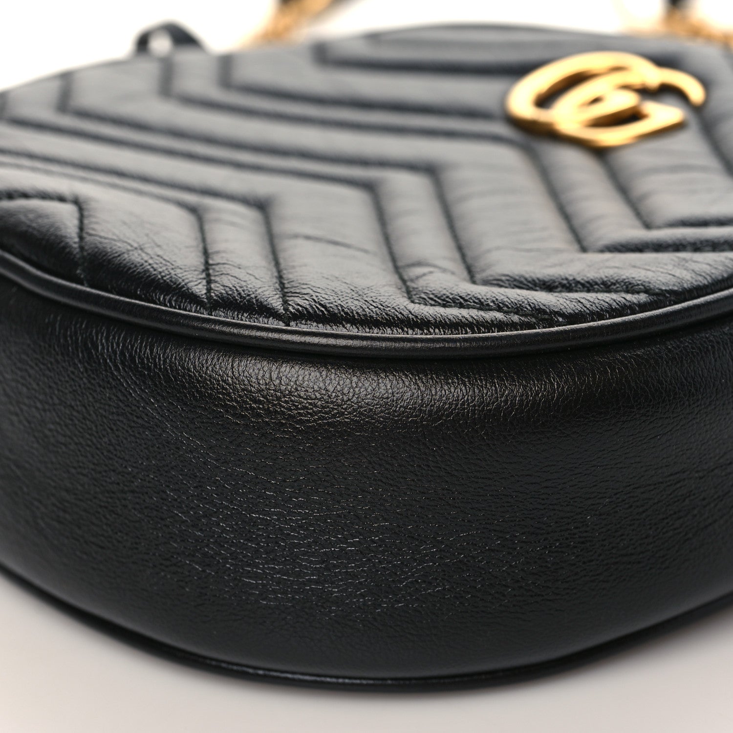 Gucci Azalea Calfskin Matelasse Heart Mini GG Marmont Round Shoulder Bag Black 9 of 9