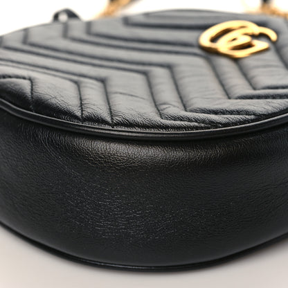 Gucci Azalea Calfskin Matelasse Heart Mini GG Marmont Round Shoulder Bag Black 9 of 9