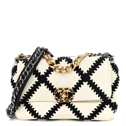 Chanel Calfskin Crochet Medium Chanel 19 Flap White Black 1 of 9