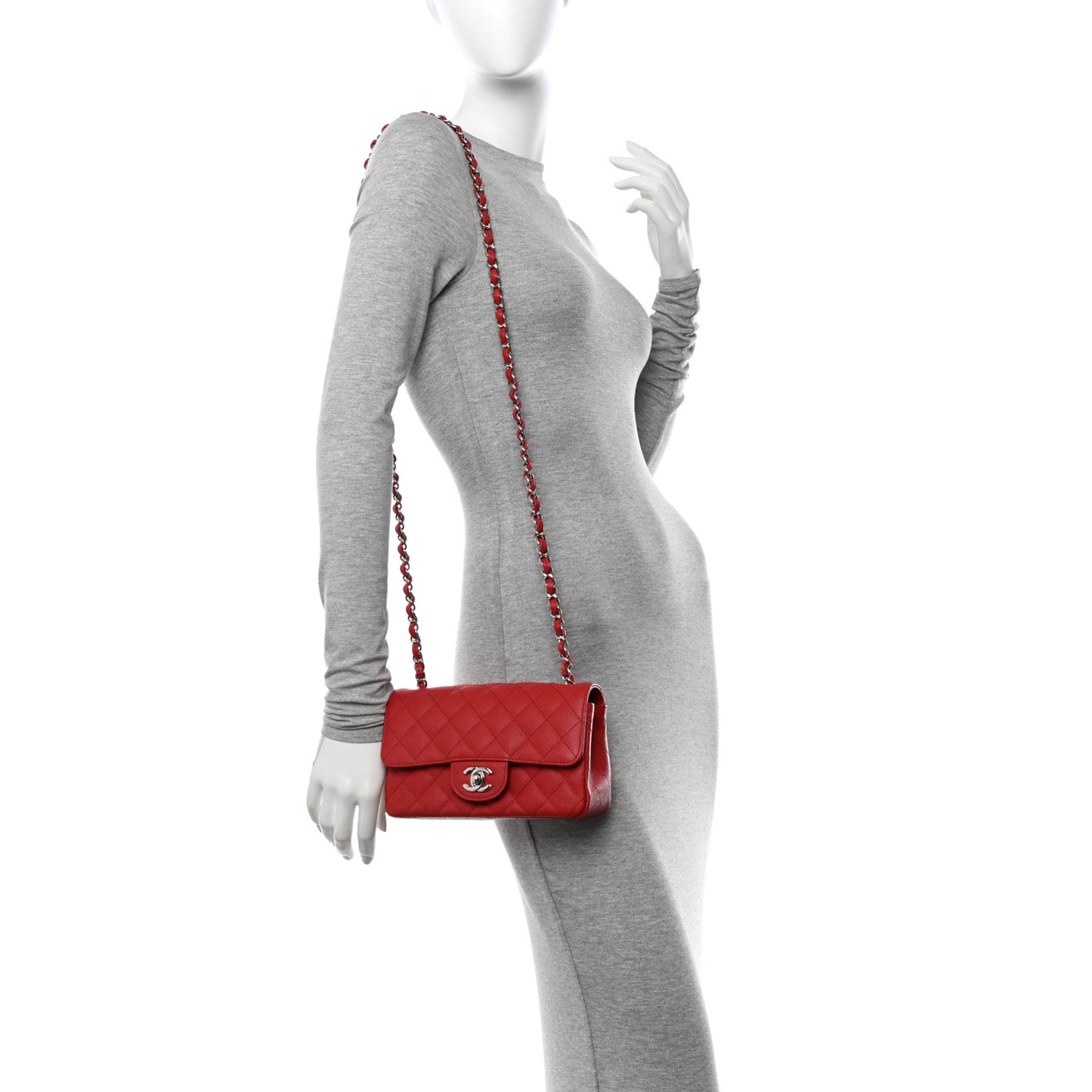 Caviar Quilted Mini Rectangular Flap Red