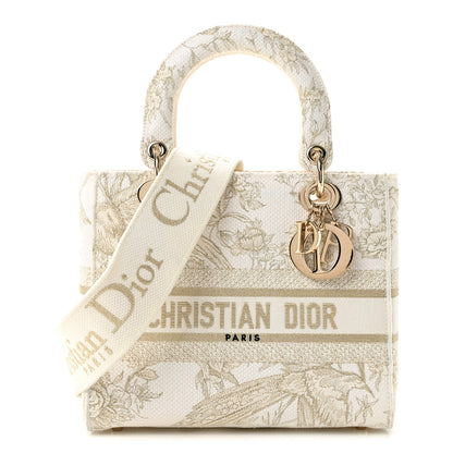 Christian Dior Canvas Embroidered Jardin D'Hiver Medium Lady D-Lite White Gold 1 of 12