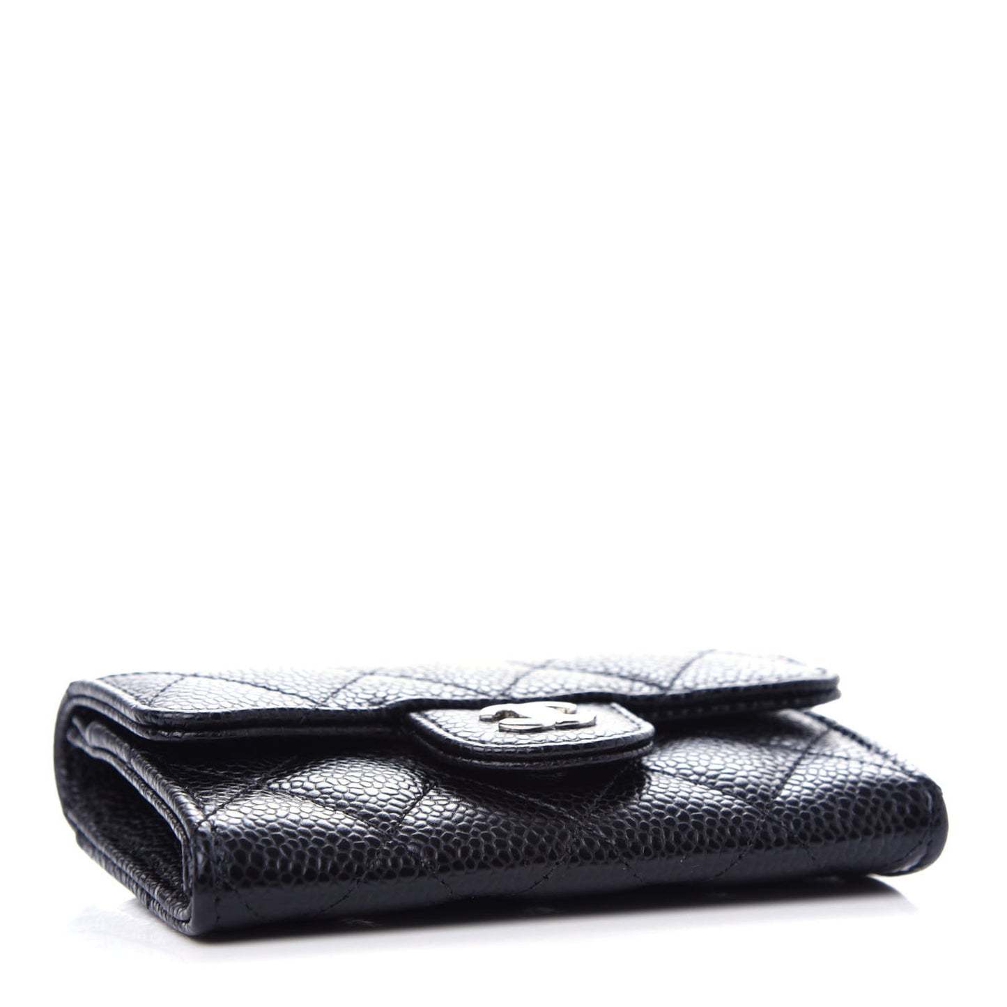 Caviar Quilted Flap Card Holder Wallet Black
