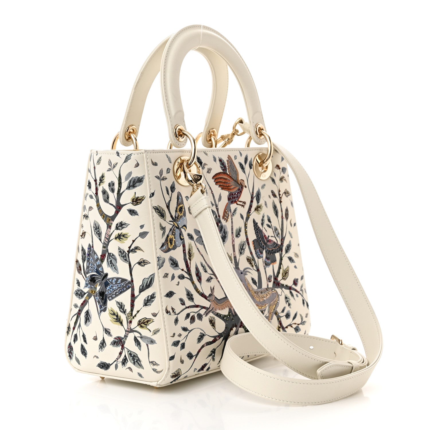 Christian Dior Calfskin Embroidered Medium Lady Dior White Multicolor 3 of 14