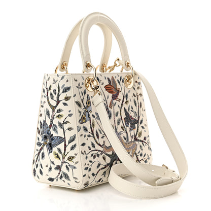 Christian Dior Calfskin Embroidered Medium Lady Dior White Multicolor 3 of 14