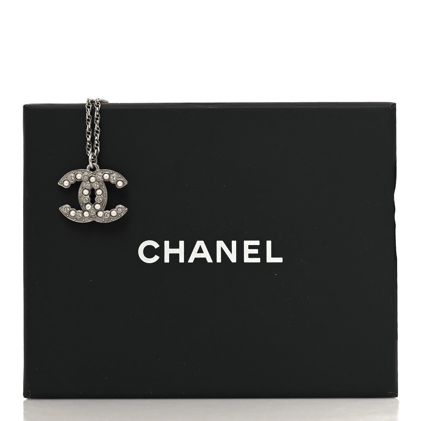 Pearl Crystal CC Pendant Necklace Silver