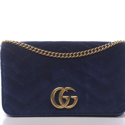 Gucci Velvet Matelasse GG Marmont Mini Bag Cobalt Blue 10 of 11