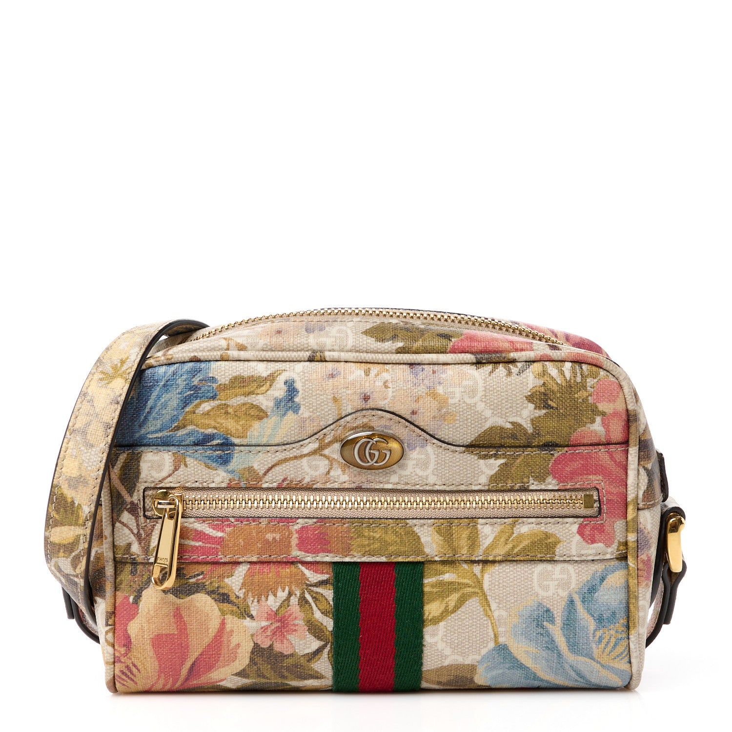 Gucci GG Supreme Monogram Water Flora Web Mini Ophidia Shoulder Bag Beige White Multicolor 1 of 11