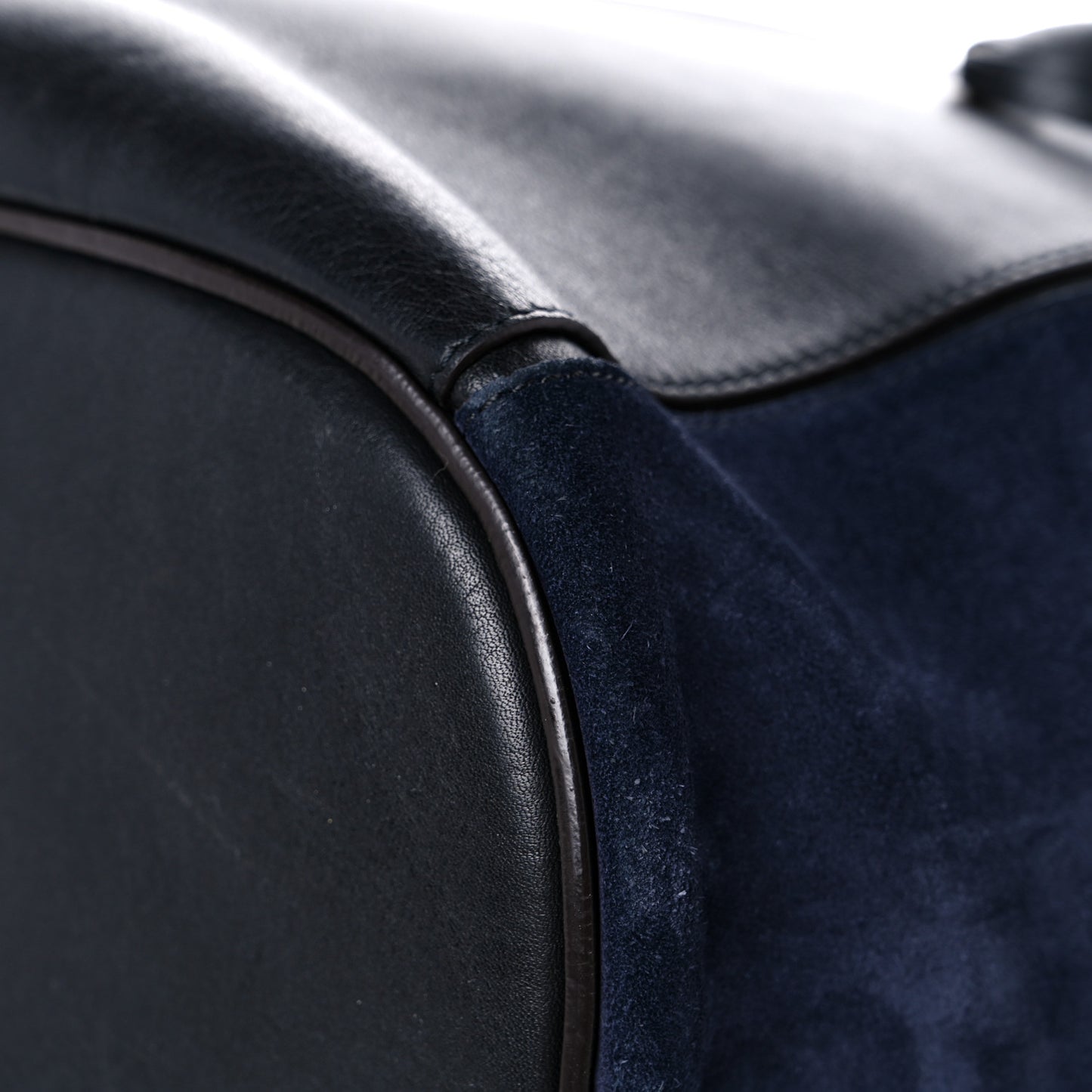 Smooth Suede Calfskin Medium Myer Double Carry Bag Black Navy