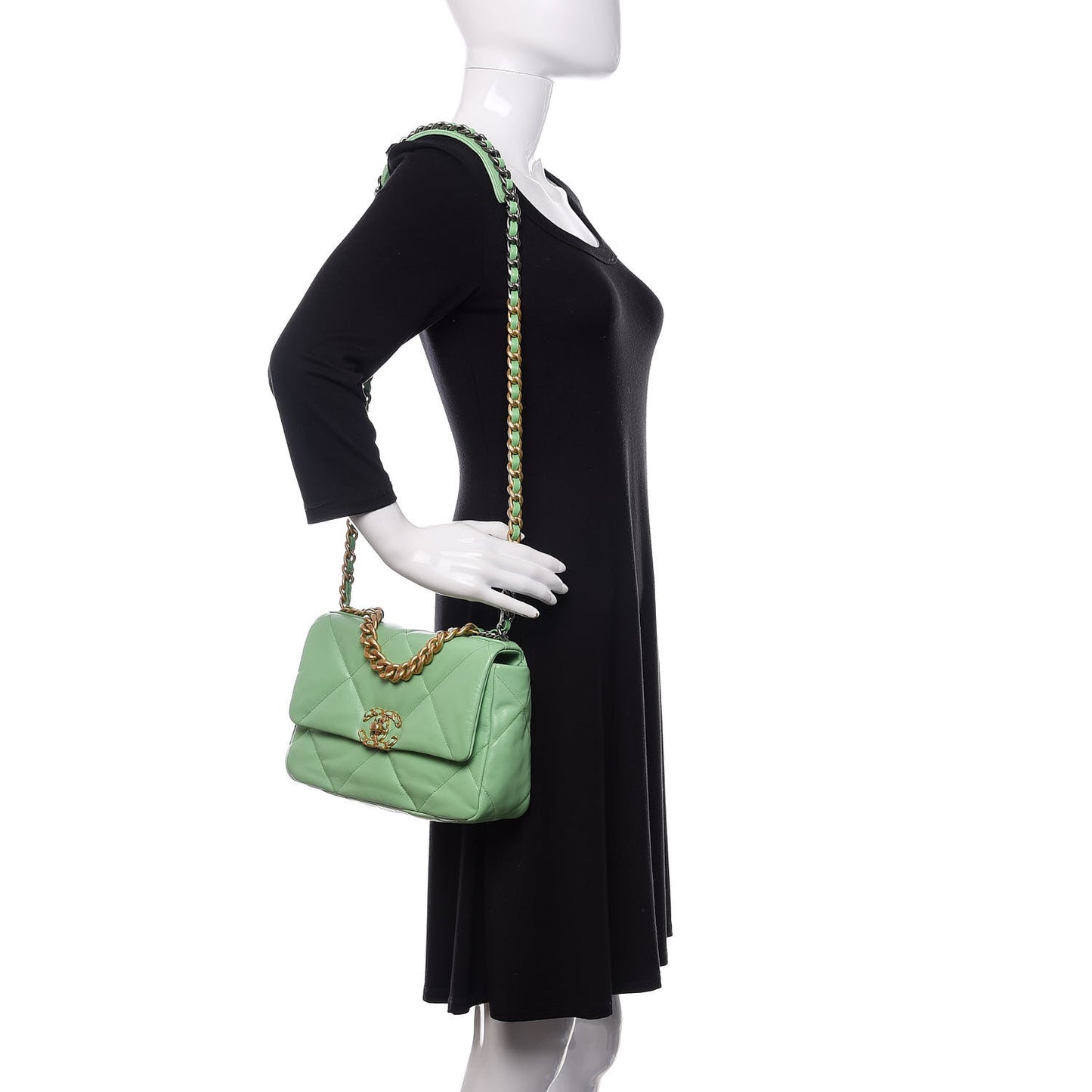 Goatskin Quilted Medium 19 Flap Light Green