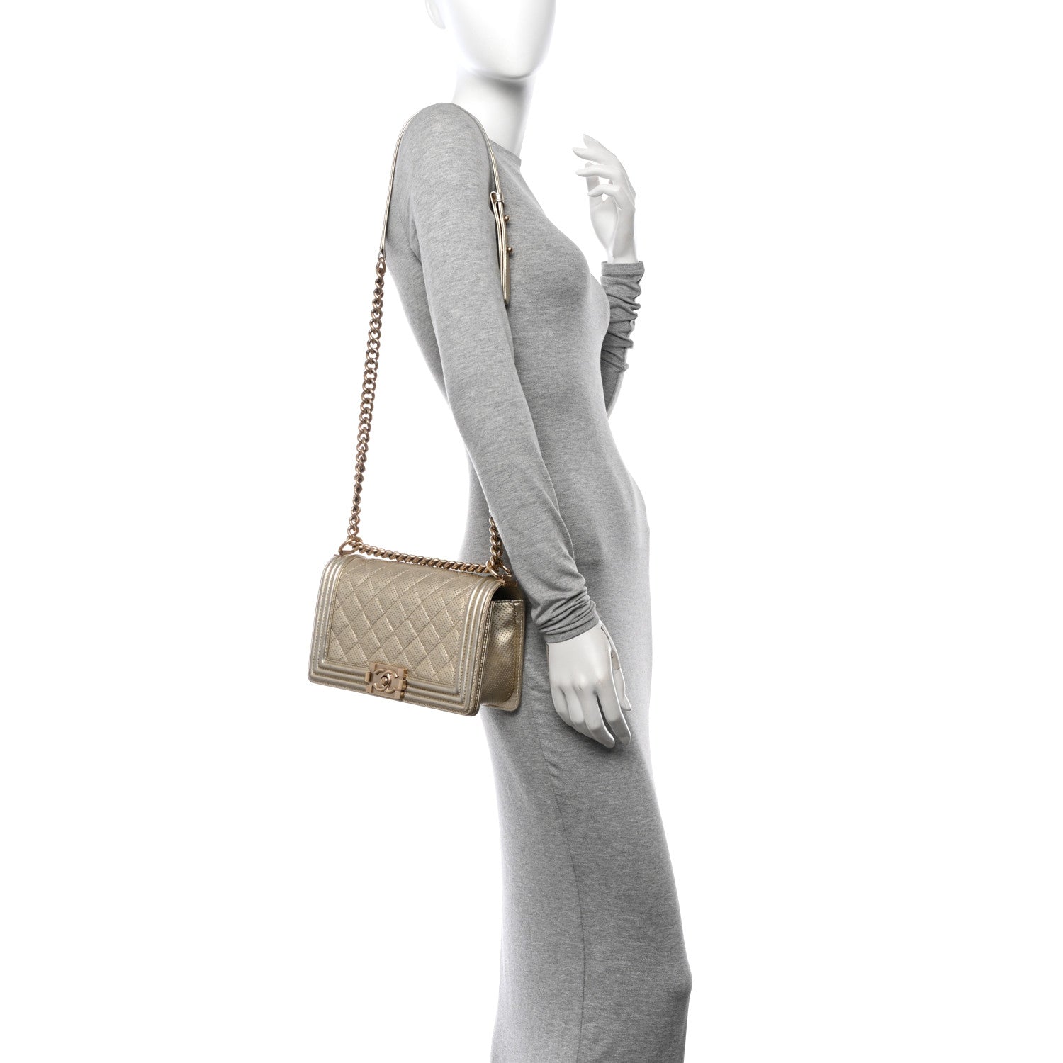 Chanel Metallic Perforated Lambskin Quilted Medium Boy Flap Gold 2 of 13