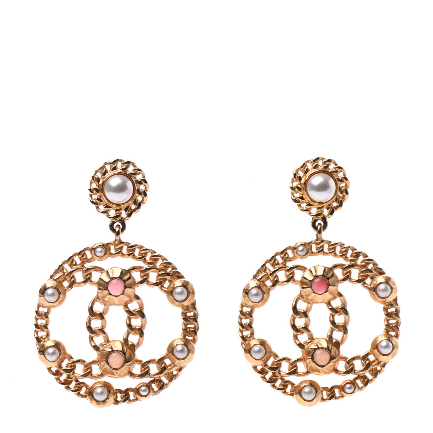 Chanel Pearl Gripoix CC Chain Drop Earrings Gold 1 of 5
