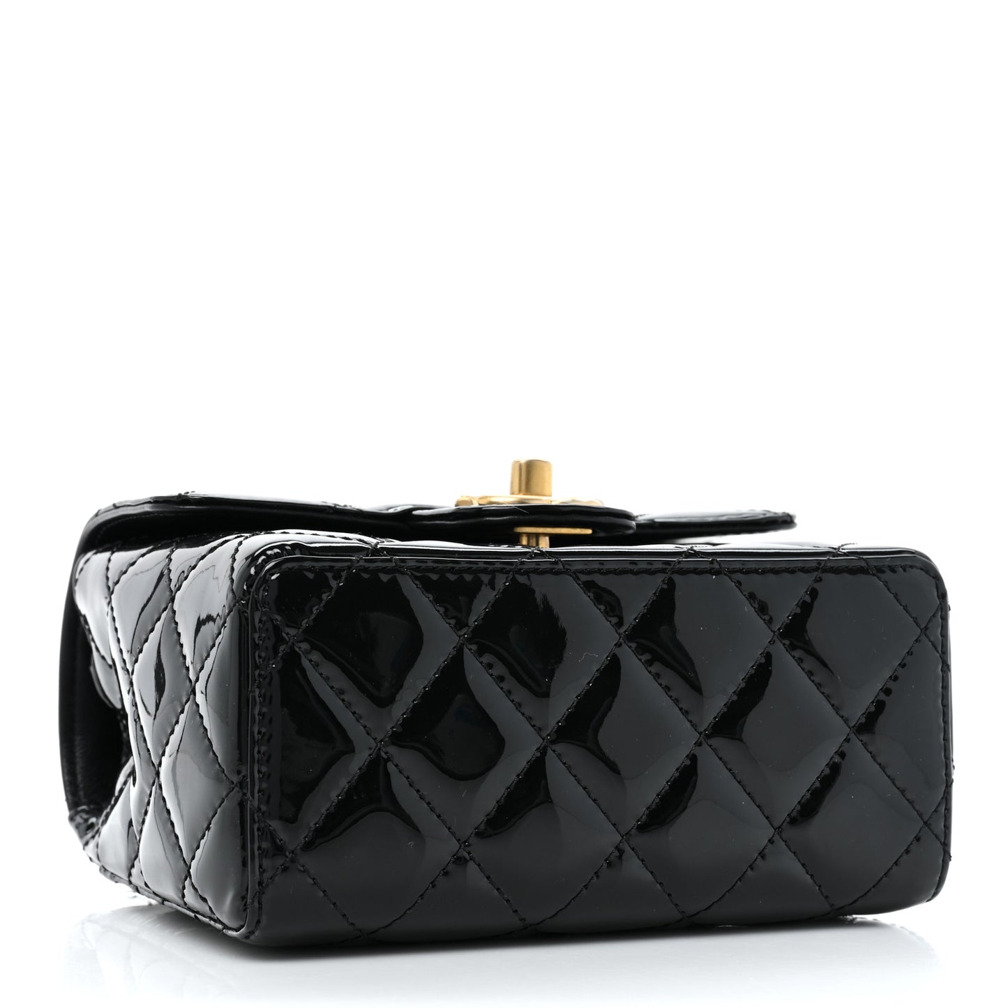 Patent Calfskin Quilted Mini Square Flap Black