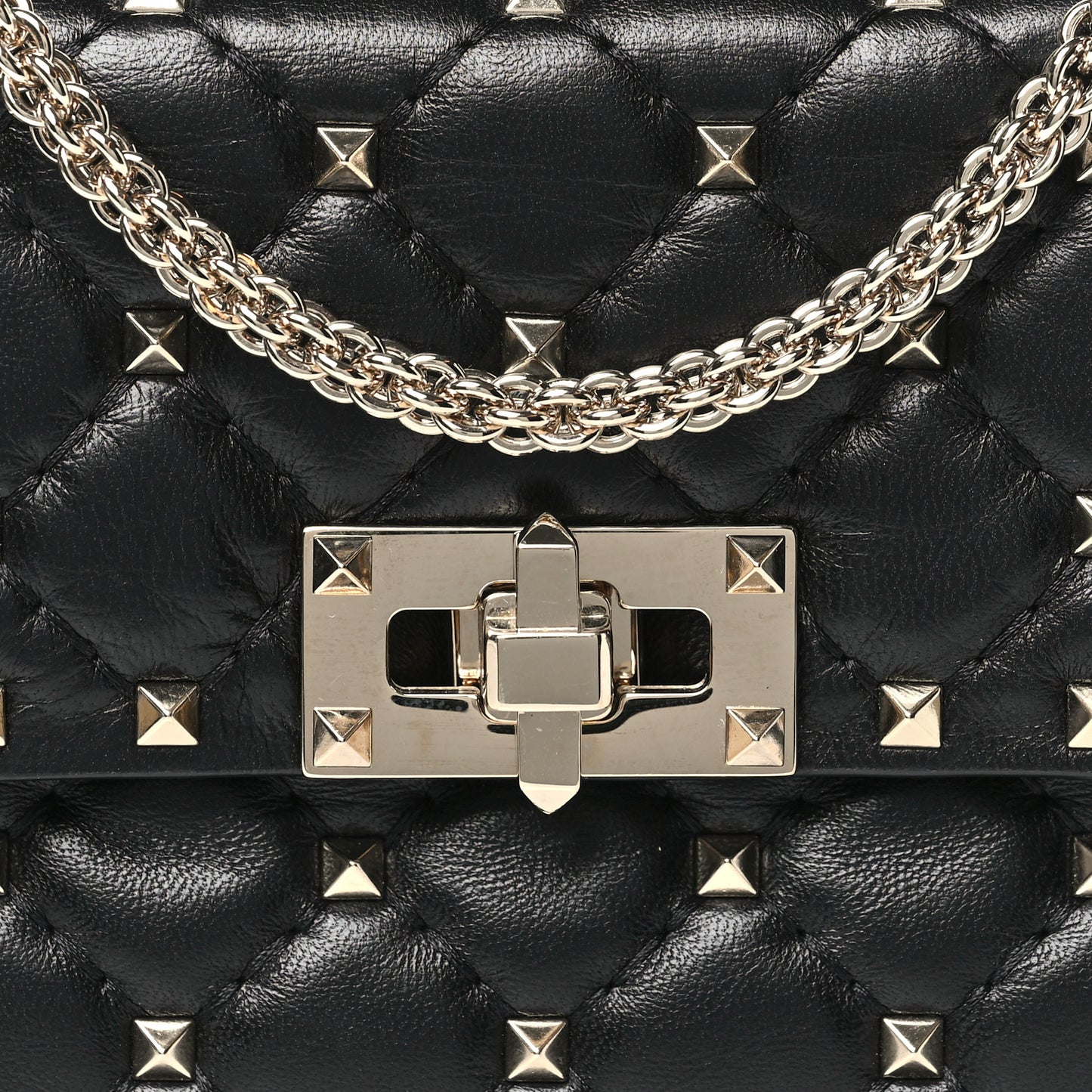 Craquele Nappa Small Rockstud Spike Shoulder Bag Black