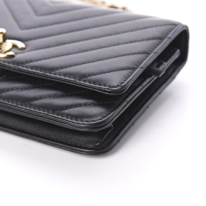 Chanel Lambskin Chevron Quilted Tendy CC Wallet On Chain WOC Black 11 of 11