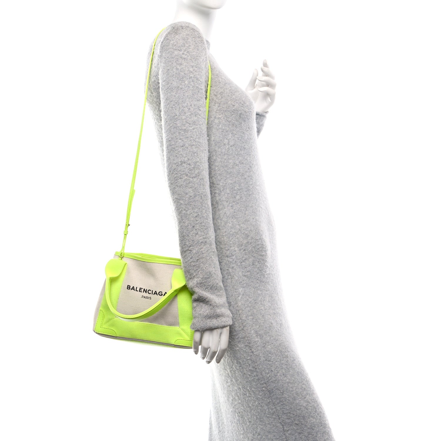 Balenciaga Cotton Canvas Satin Calfskin Navy Cabas XS Natural Fluo Yellow 2 of 12