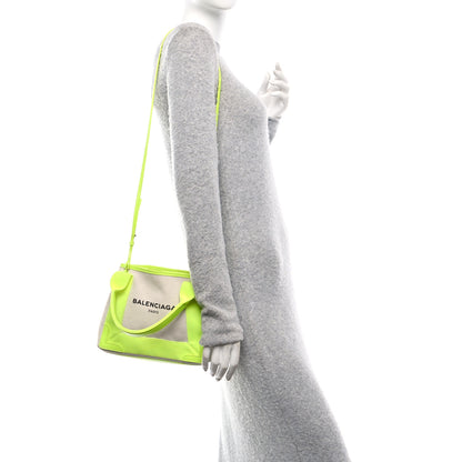 Balenciaga Cotton Canvas Satin Calfskin Navy Cabas XS Natural Fluo Yellow 2 of 12