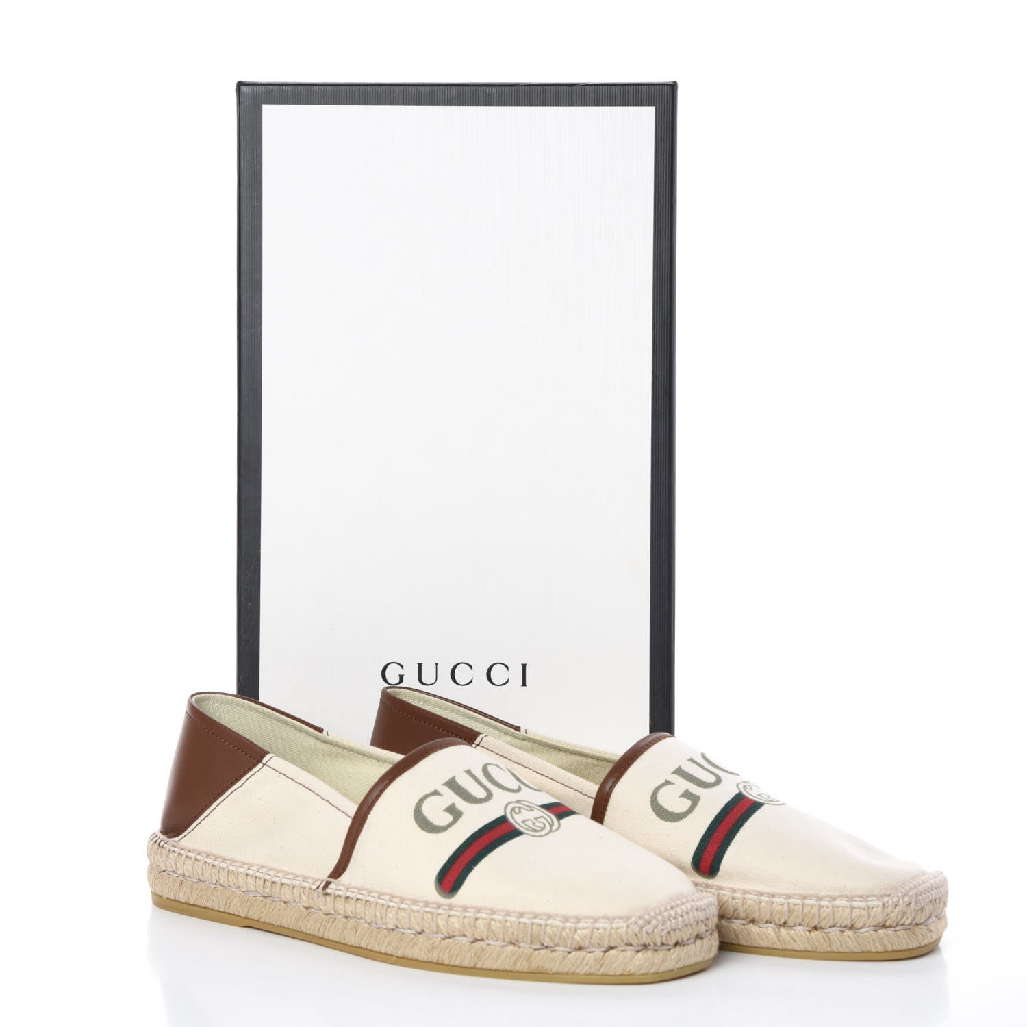 Gucci Canvas Miro Soft Calfskin Logo Mens Espadrilles 9 Greggio Cuir 8 of 8