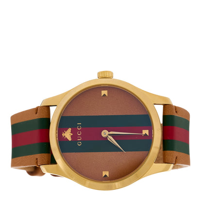 Gucci Stainless Steel Calfskin 38mm G-Timeless Stripe Web Quartz Watch Brown 2 of 4