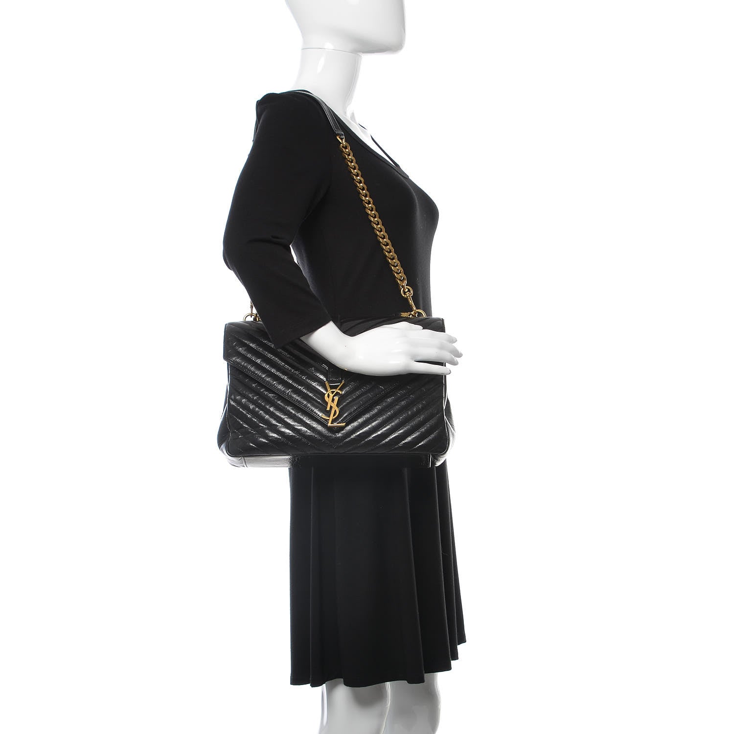 Saint Laurent Cracked Shiny Calfskin Matelasse Chevron Monogram Large College Satchel Black 2 of 12