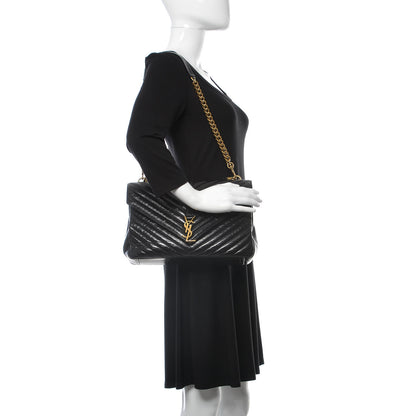Saint Laurent Cracked Shiny Calfskin Matelasse Chevron Monogram Large College Satchel Black 2 of 12