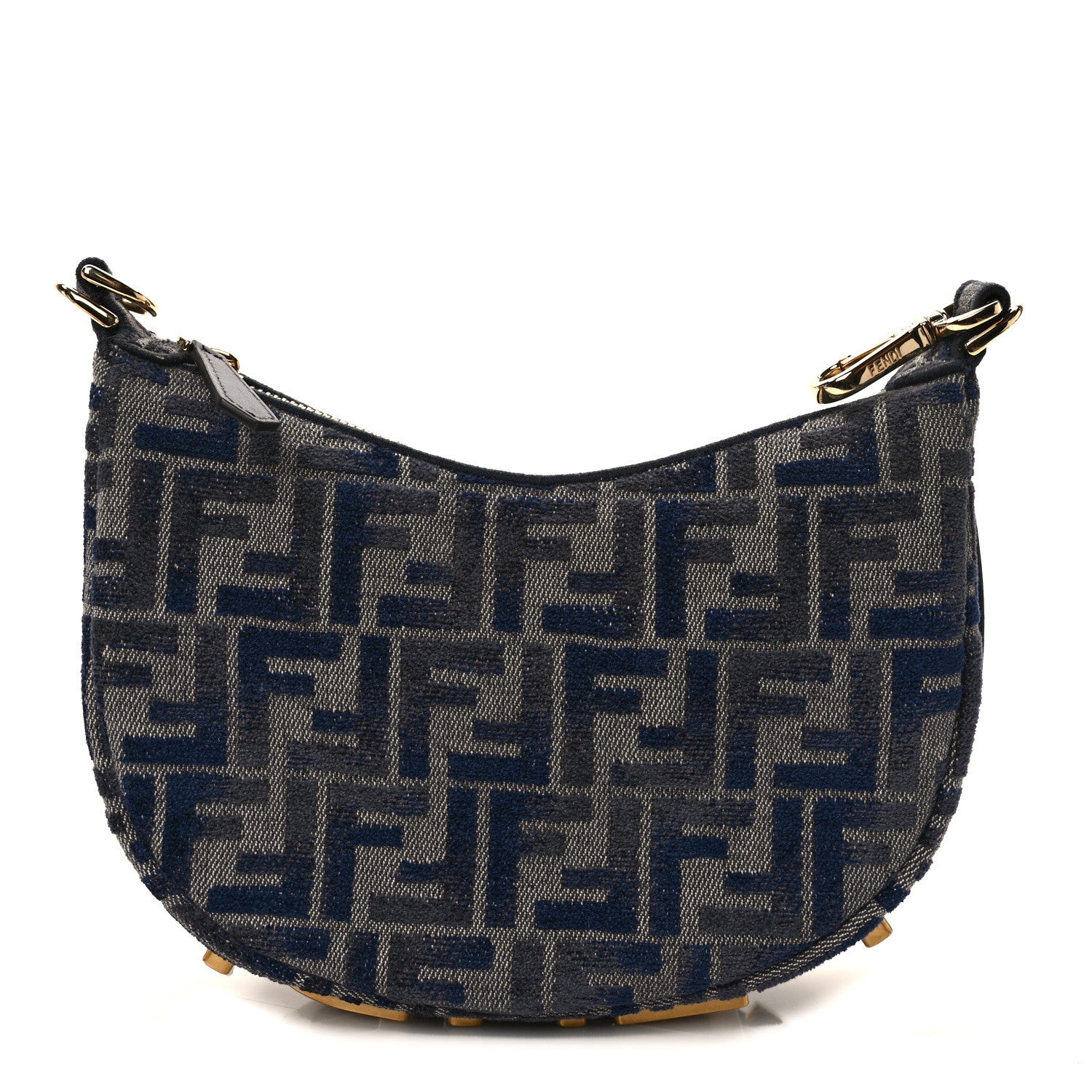 Fendi Chenille Vitello Grace FF 1974 Mini Fendigraphy Hobo Bag Blue 1 of 11