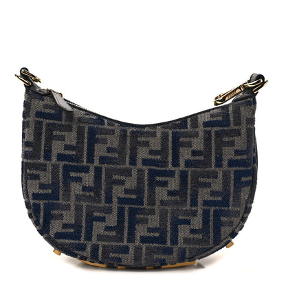 Fendi Chenille Vitello Grace FF 1974 Mini Fendigraphy Hobo Bag Blue 1 of 11