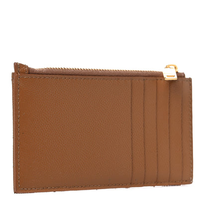 Saint Laurent Grain De Poudre Matelasse Chevron Monogram Fragments Zippered Card Case Cork 3 of 8