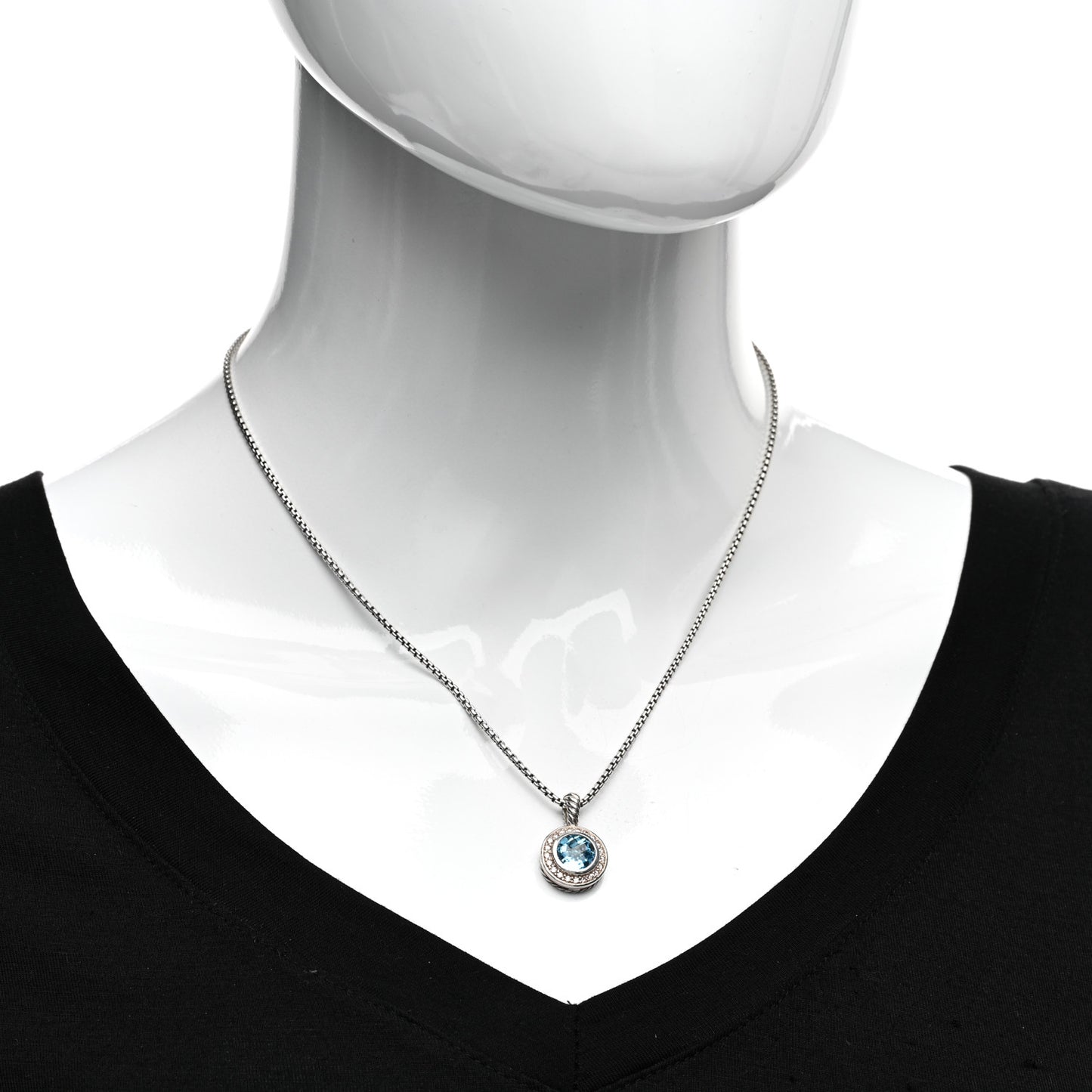 Sterling Silver Diamond Blue Topaz 8mm Petite Cerise Pendant Necklace
