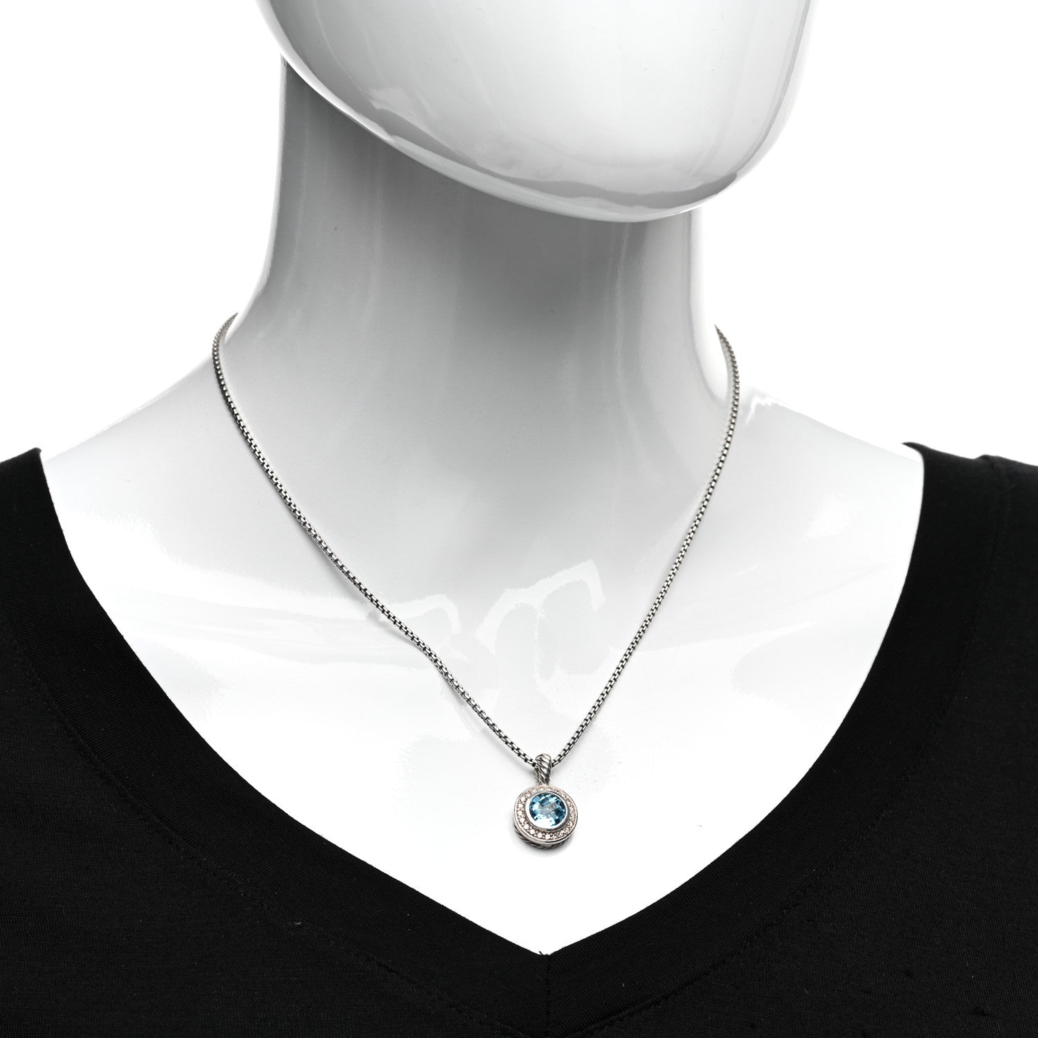 David Yurman Sterling Silver Diamond Blue Topaz 8mm Petite Cerise Pendant Necklace 2 of 4