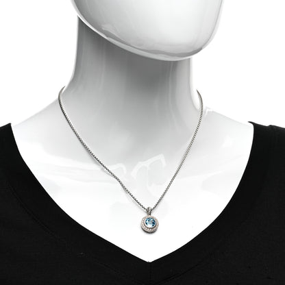 David Yurman Sterling Silver Diamond Blue Topaz 8mm Petite Cerise Pendant Necklace 2 of 4