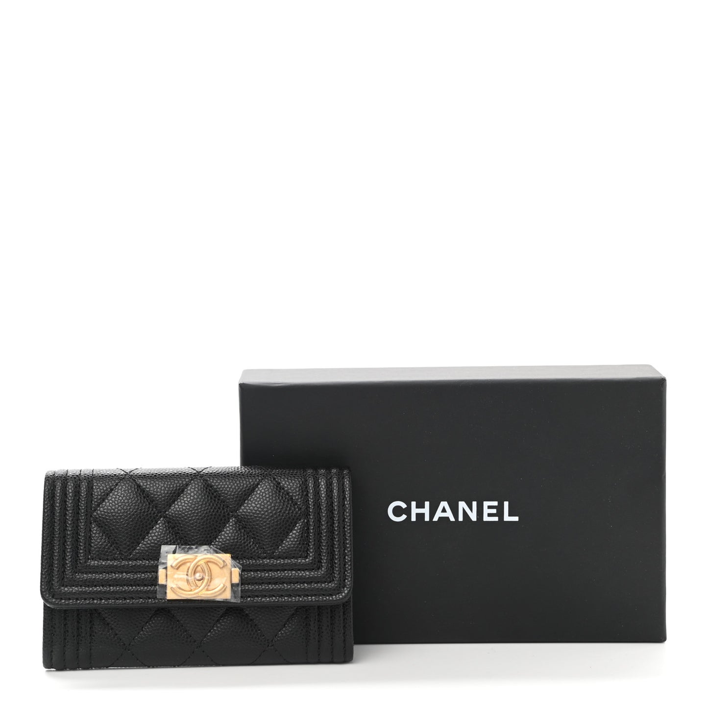 Caviar Quilted Boy Flap Card Holder Black