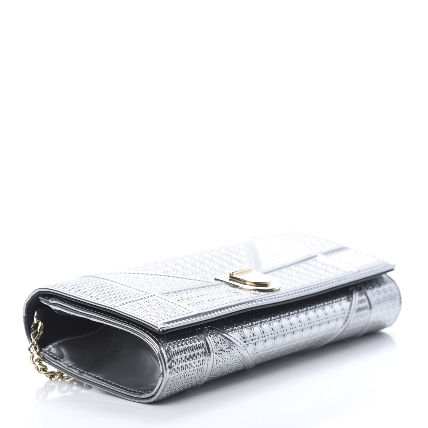 Metallic Patent Micro-Cannage Diorama Croisiere Chain Wallet Silver
