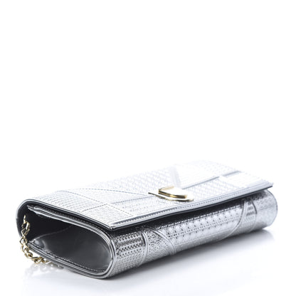 Christian Dior Metallic Patent Micro-Cannage Diorama Croisiere Chain Wallet Silver 4 of 11