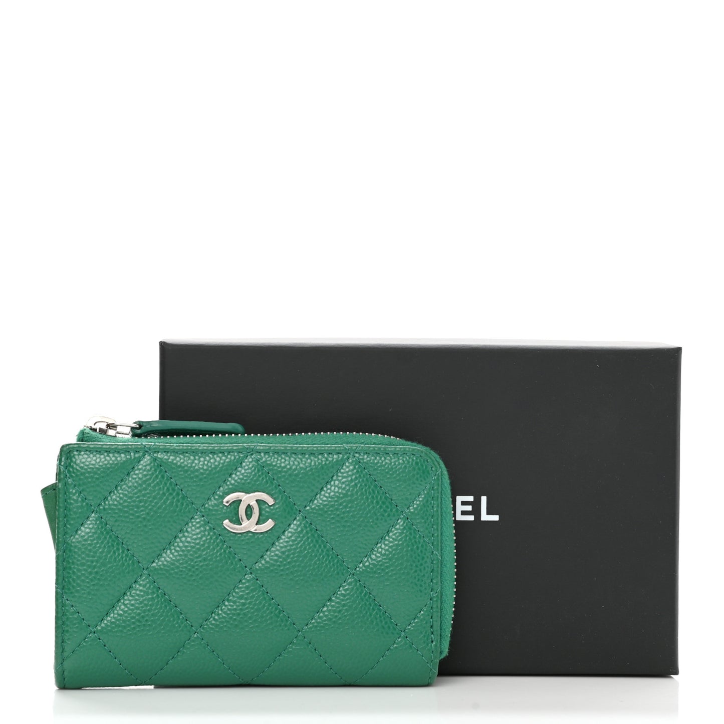 Caviar Quilted Zipped Key Holder Case Green