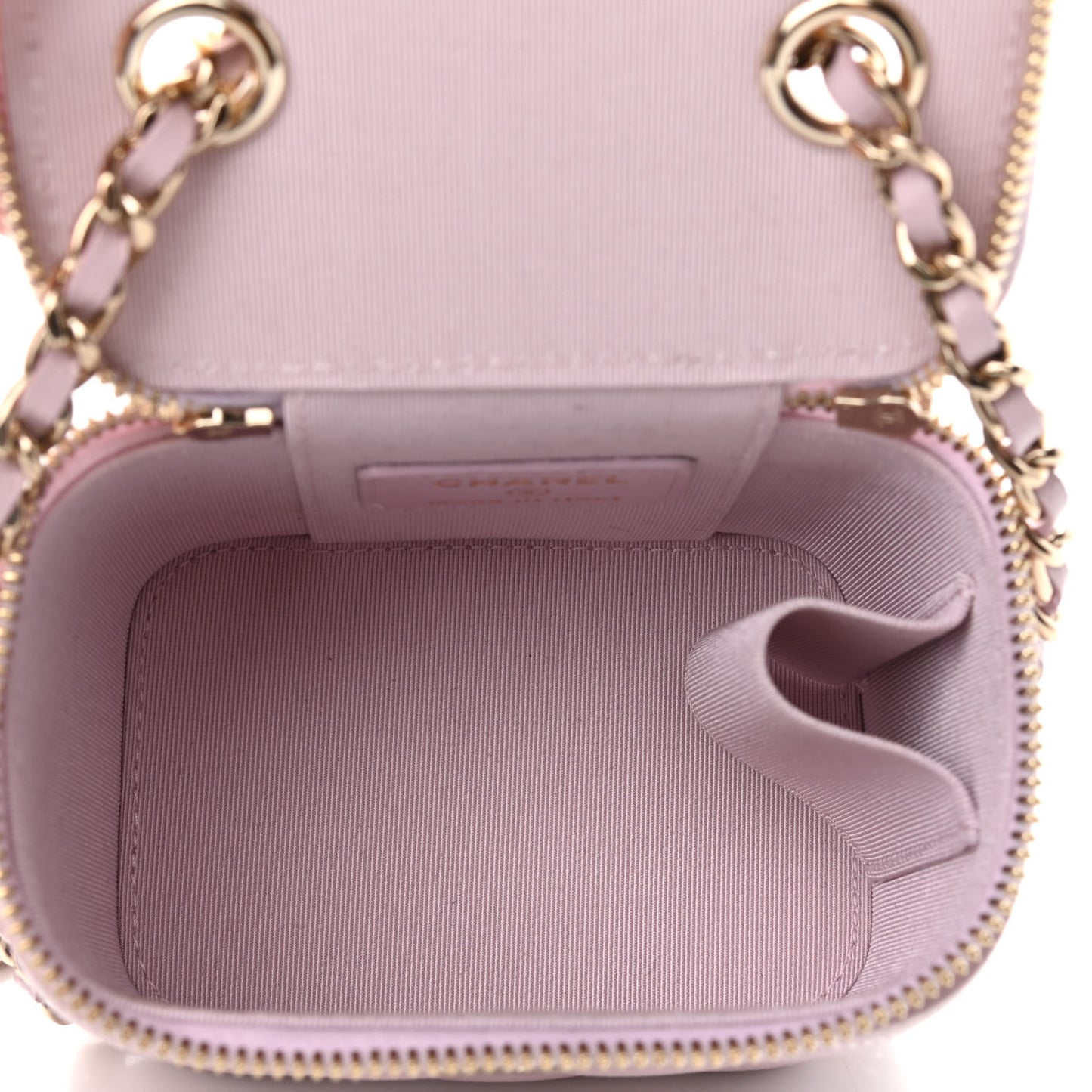 Caviar Quilted Mini Vanity Case With Chain Light Pink