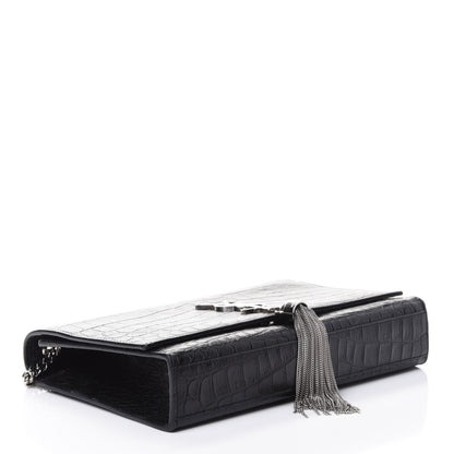 Saint Laurent Calfskin Crocodile Embossed Medium Classic Monogram Kate Tassel Satchel Black 3 of 4