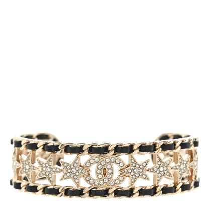 Chanel Metal Lambskin Crystal Chain Star CC Cuff M Black Gold 1 of 4