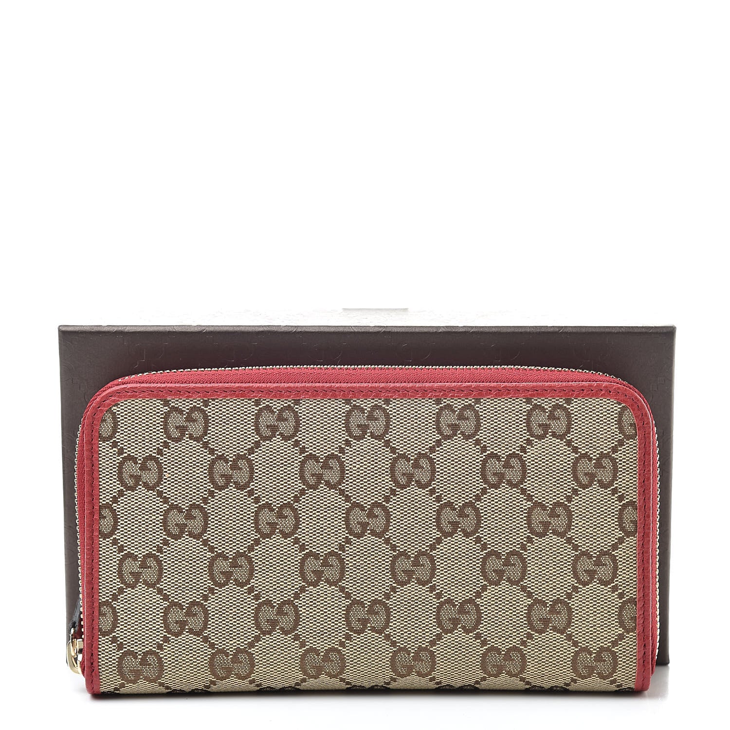 Gucci Monogram Dollar Calfskin Zip Around Wallet Beige Ebony Rosso 8 of 8